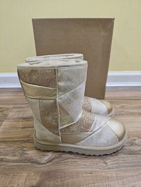 UGG Classic Glitter Patchwork Gold Boots